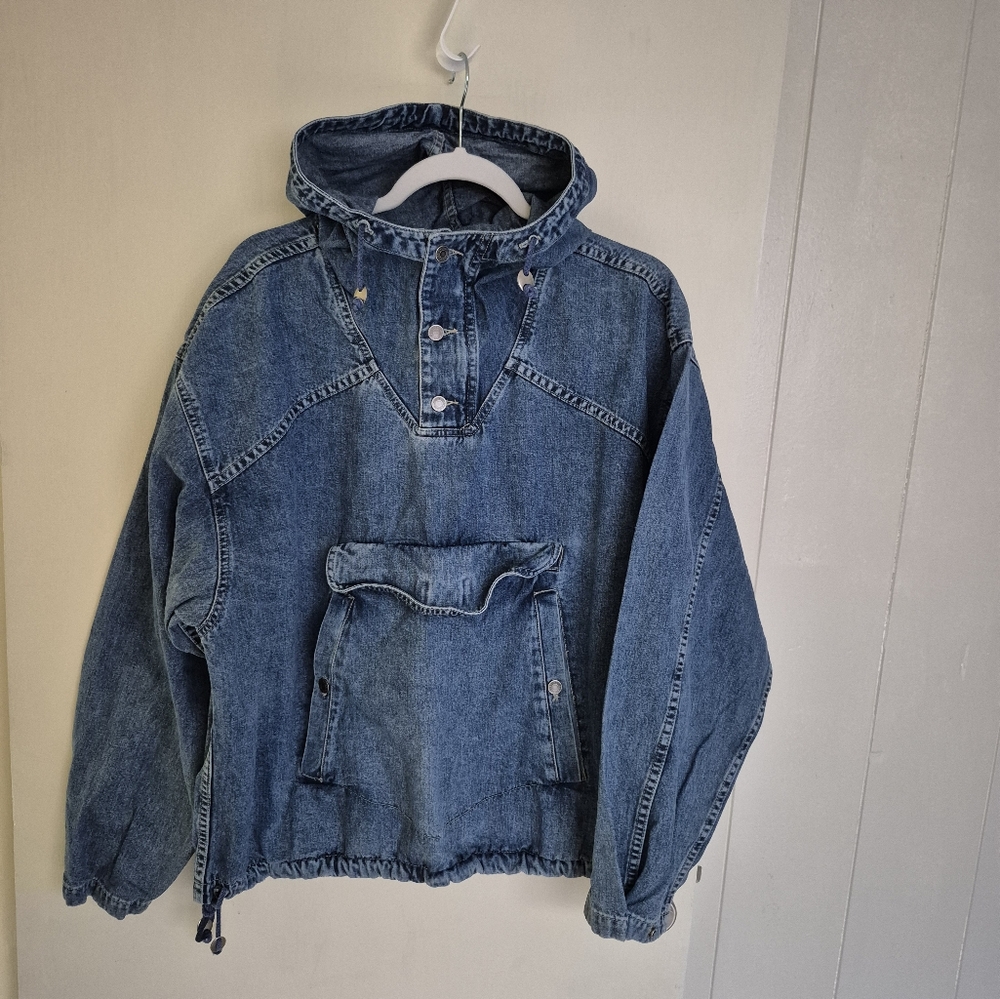 Vintage Gap Denim 1/4 button up hoodie pullover jacket size medium
